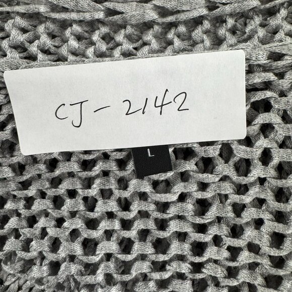 Eileen Fisher Cropped Cardigan Large Gray Open Knit Viscose Blend CJ-2142 - Picture 2 of 8